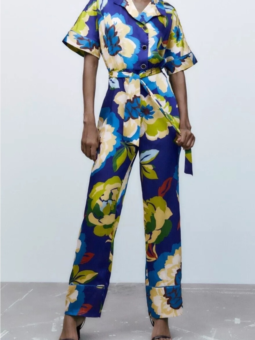 005. Zara Bold Blue Floral Wide-Leg Jumpsuit